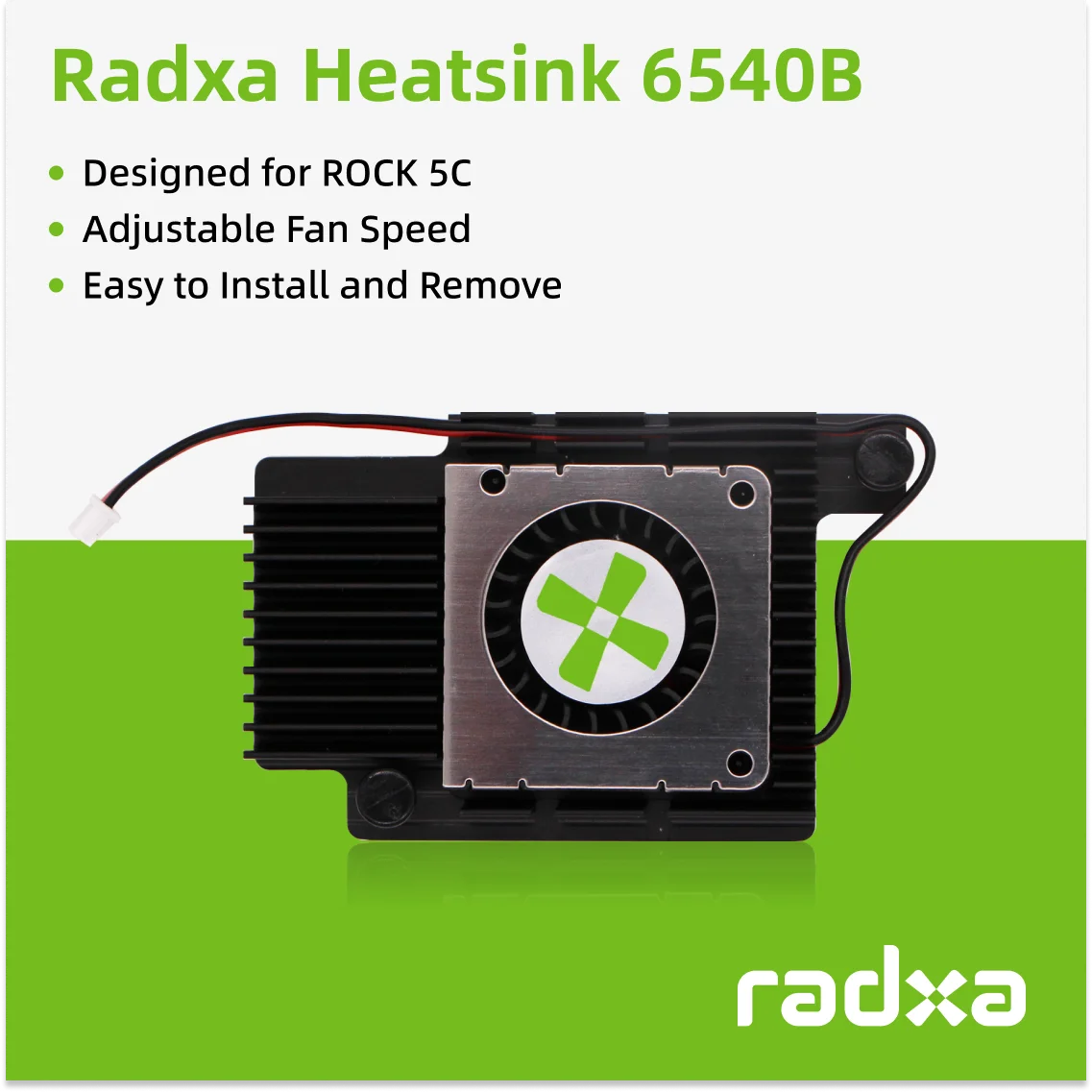 Radxa Heatsink 6540B, Designed for ROCK 5C, Adjustable Fan Speed, Easy to Install and Remove.