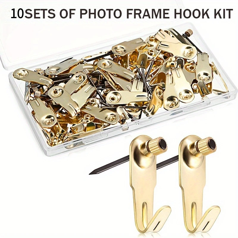 10 Sets of Sturdy And Stable Picture Frame Hook Kits - Picture Frame Hooks for Securely Hanging Pictures And Artwork