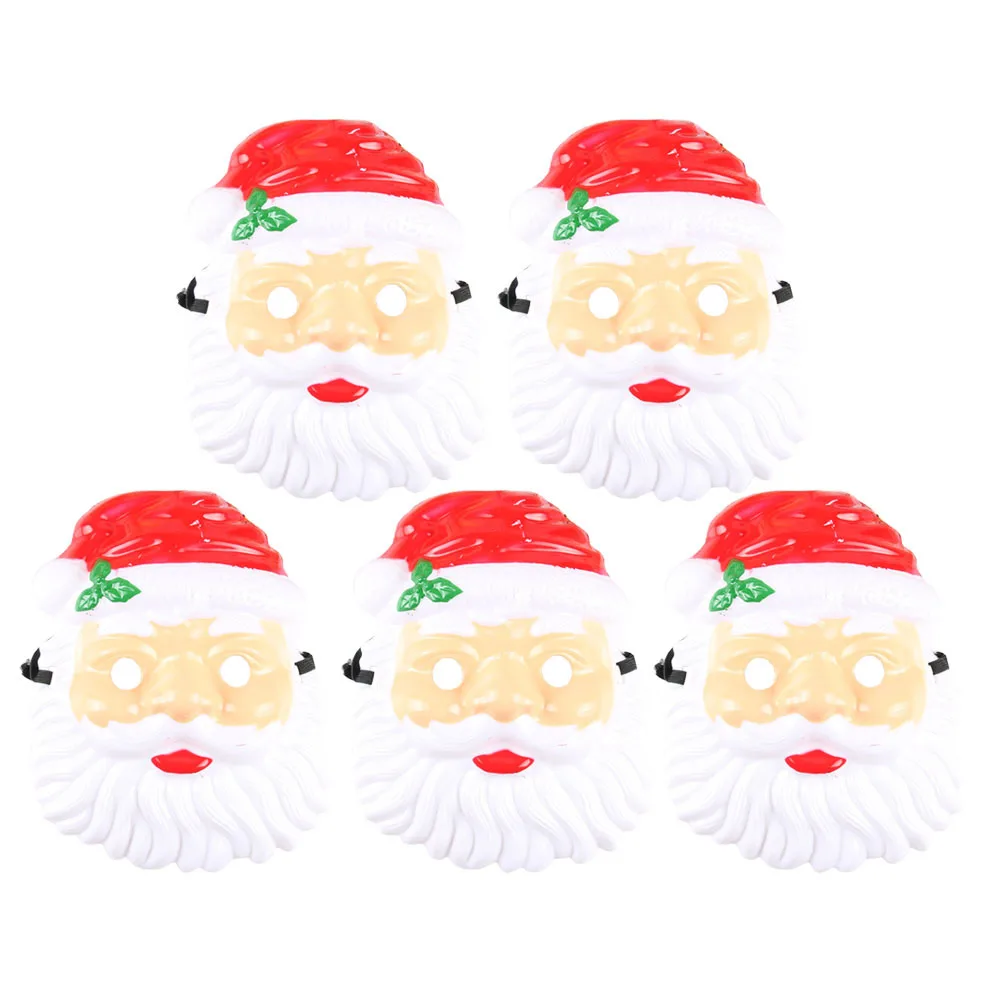 

5 шт., маска Санта-Клауса, рождественская декоративная пластиковая маска для лица для праздничного костюма, реквизит для косплея, рождественское платье