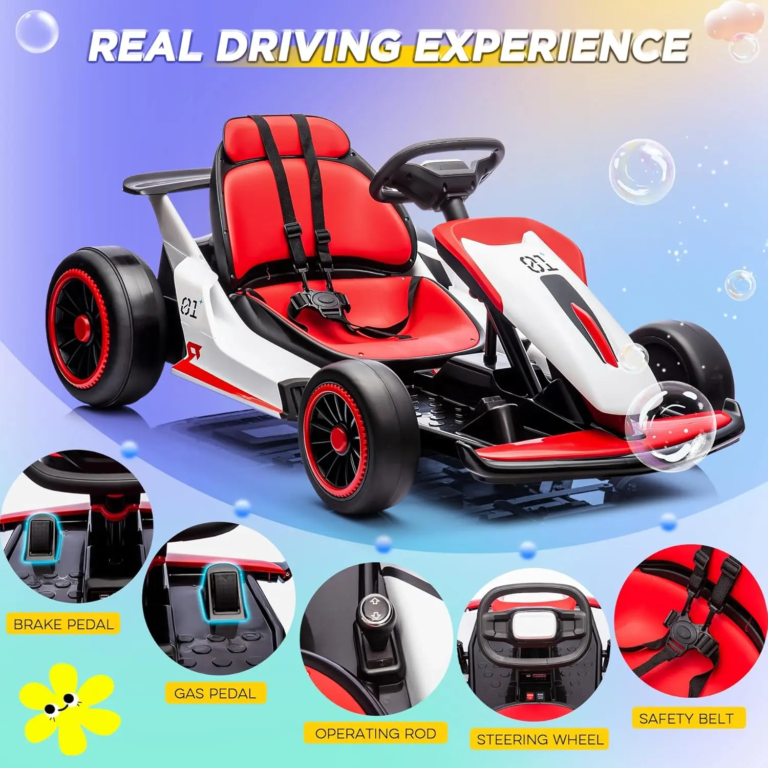 24V Ride On Go Kart,Child Electric Drift Go-Kart with Long-Lasting Battery,Electric Drift Kart Toy with Powerful Motor for