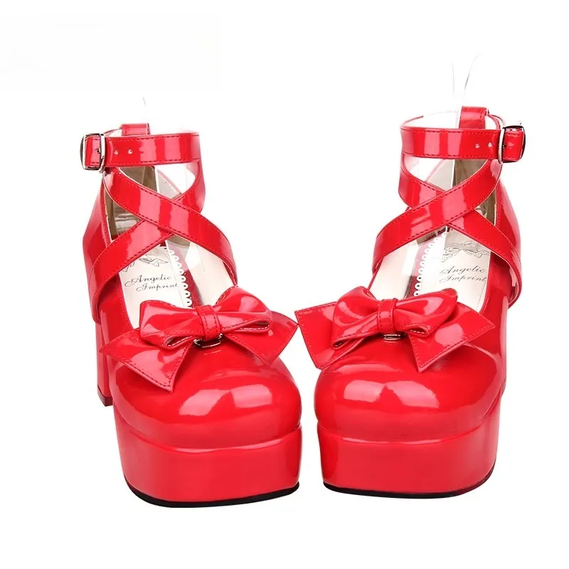 Zapatos de princesa Kawaii con lazo para mujer, zapatos japoneses dulces de Lolita, Harajuku gruesos con fiesta de té, zapatos de Cosplay para mujer de verano
