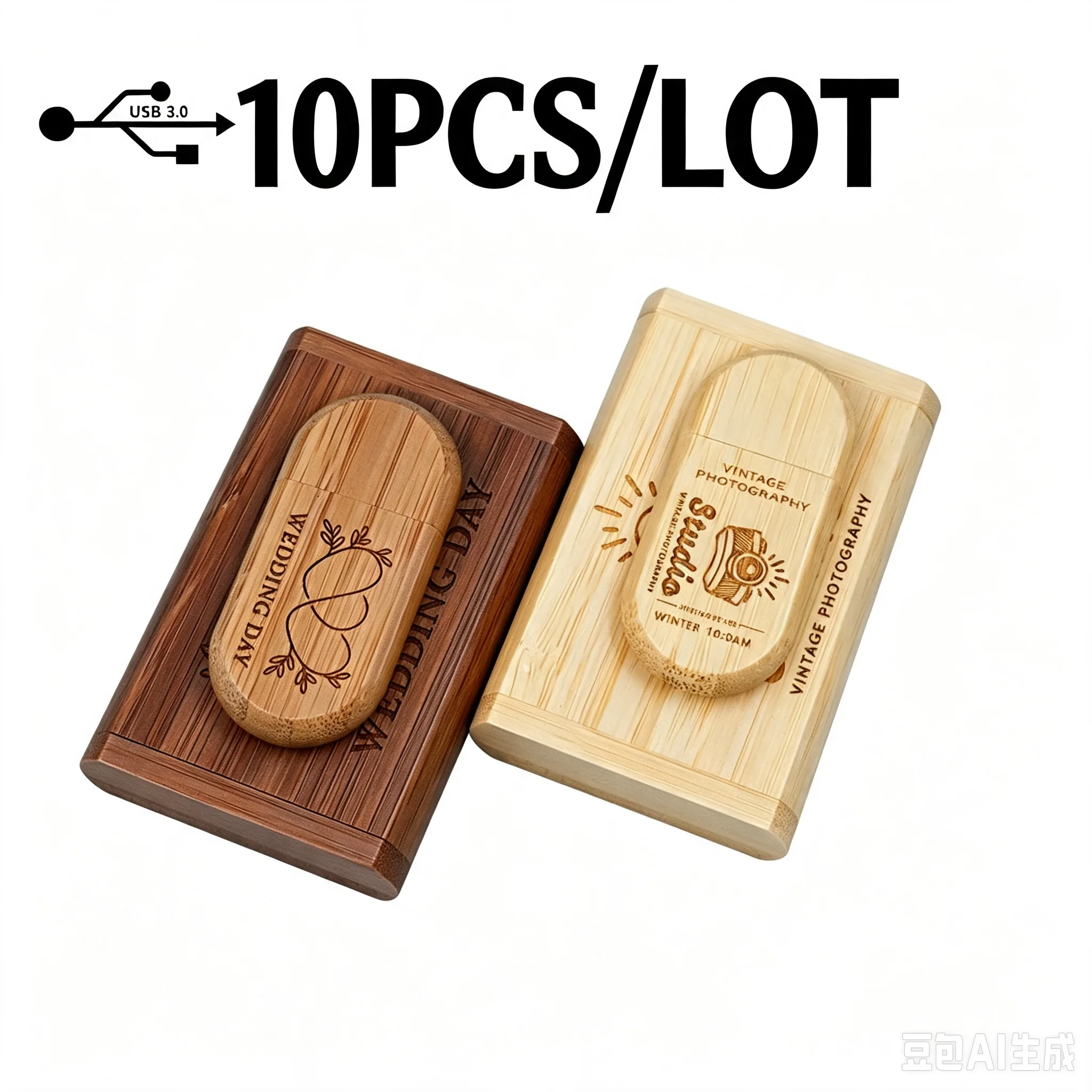 10 шт. деревянных USB-накопителей USB 3.0 с бесплатным нанесением логотипа, флешки на 128 ГБ, 64 ГБ, 32 ГБ, бамбуковые USB-накопители, креативный бизнес-подарок.