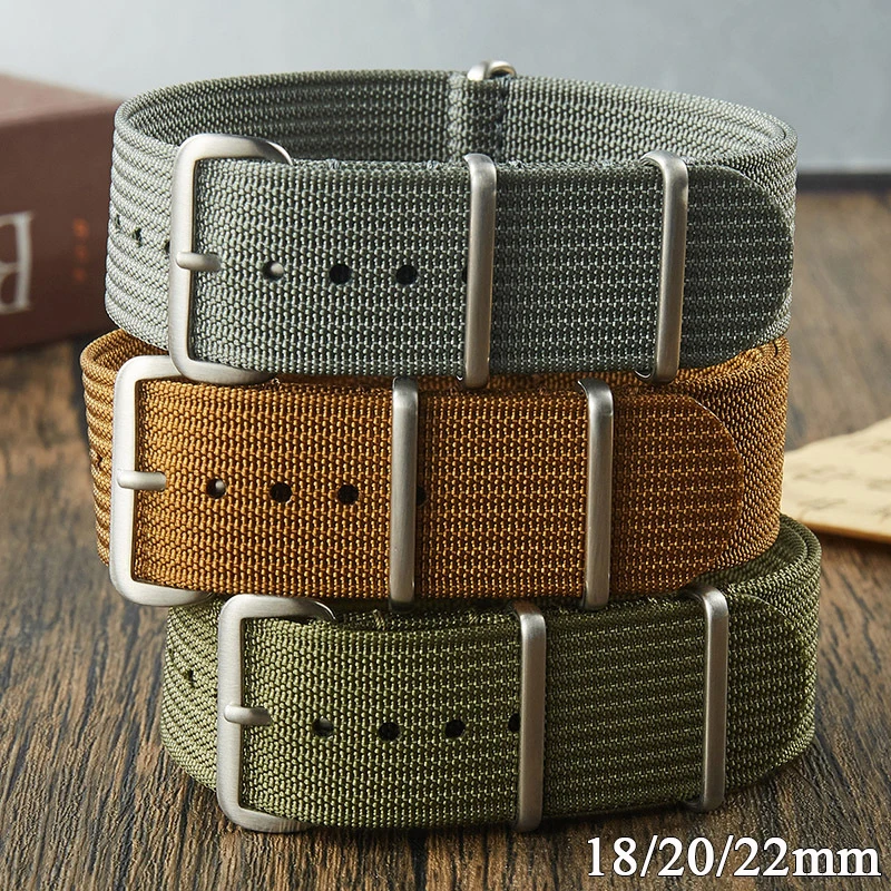 High Density Nylon 18mm 20mm 22mm Watch Band Waterproof Watch Strap Military Casual Watchband Men's Army Sport Strap Replacement