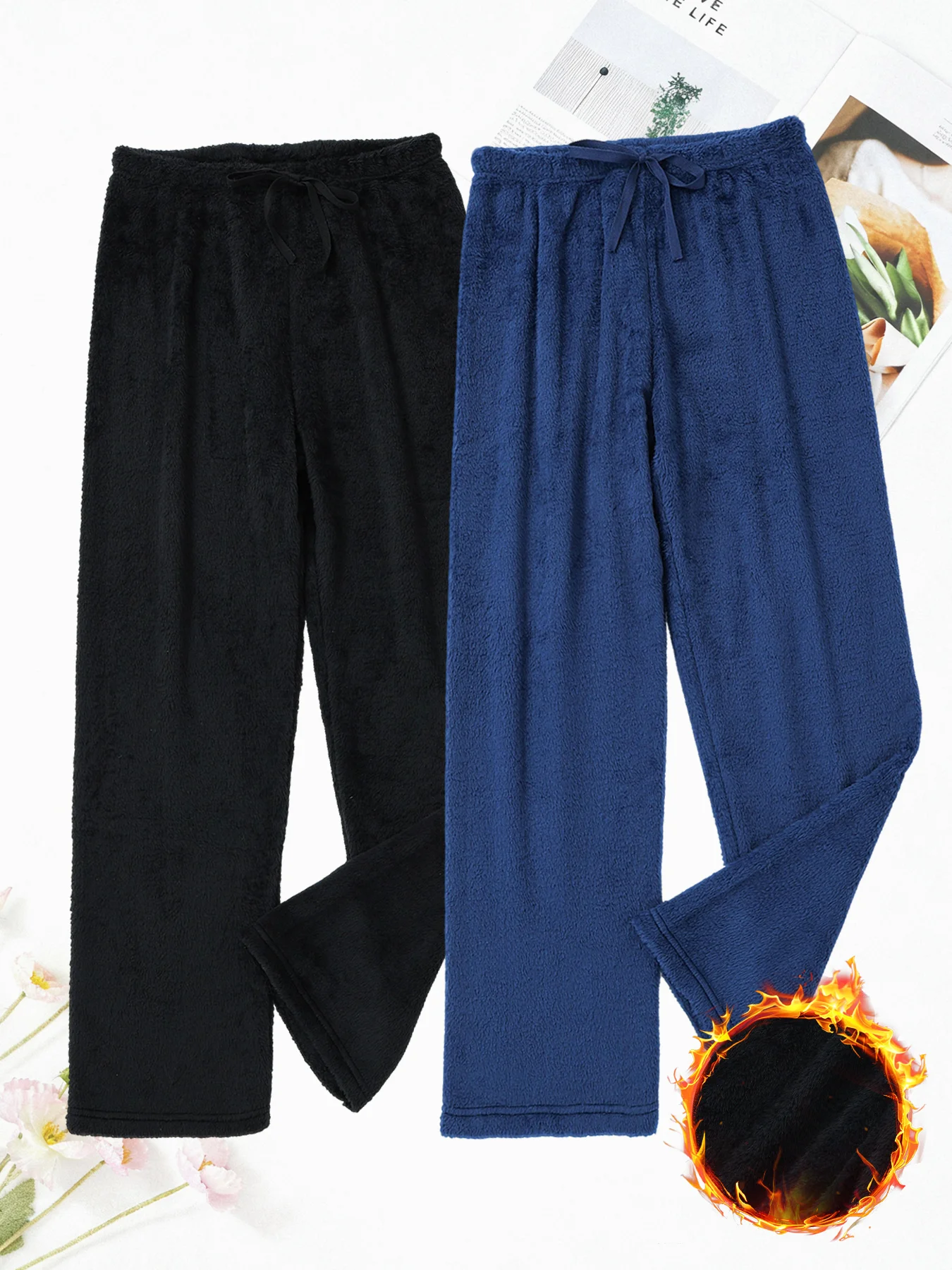 2-teilige Damen-Pyjamahose aus superweichem Flanell. Lässige Heimhose für den Winter