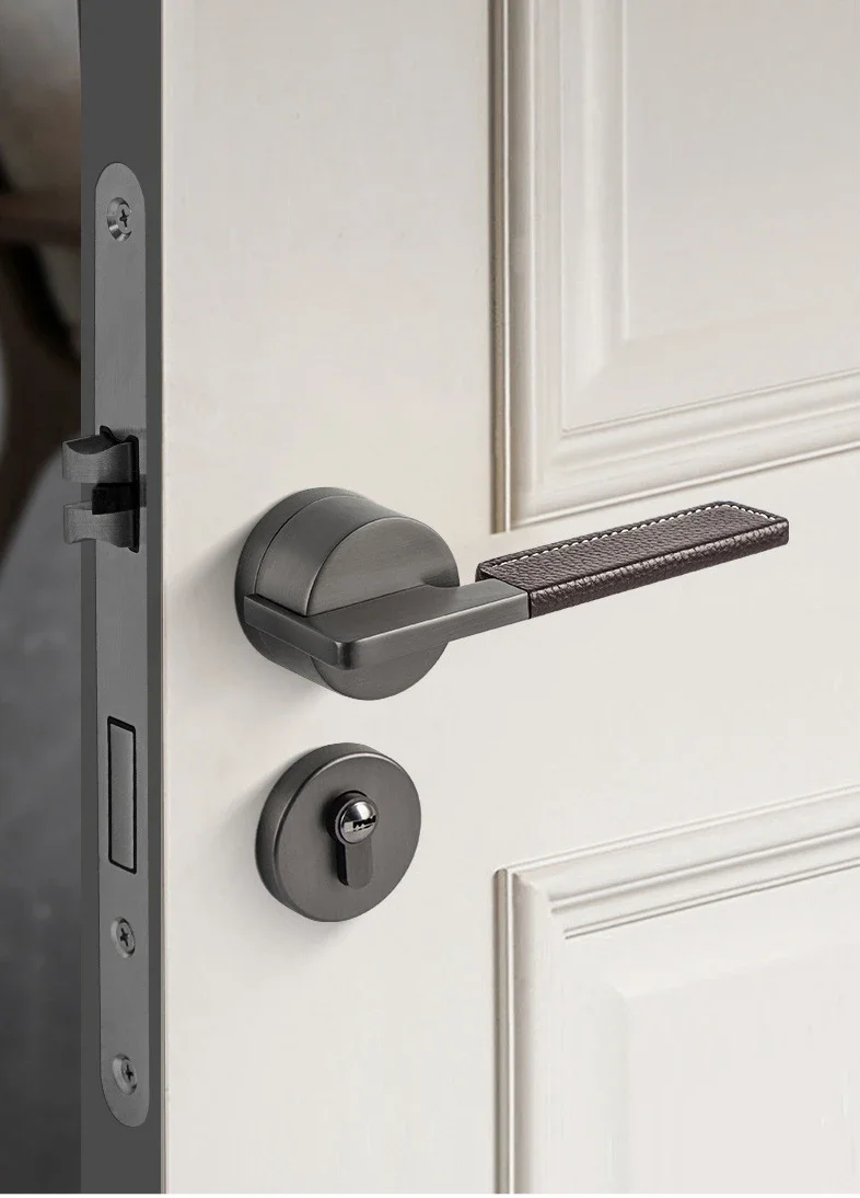 

Modern Style / Leather Bedroom Door Handle Lock Security Entry Split Silent Lock Core Door Furniture Indoor Door Handle Lockset