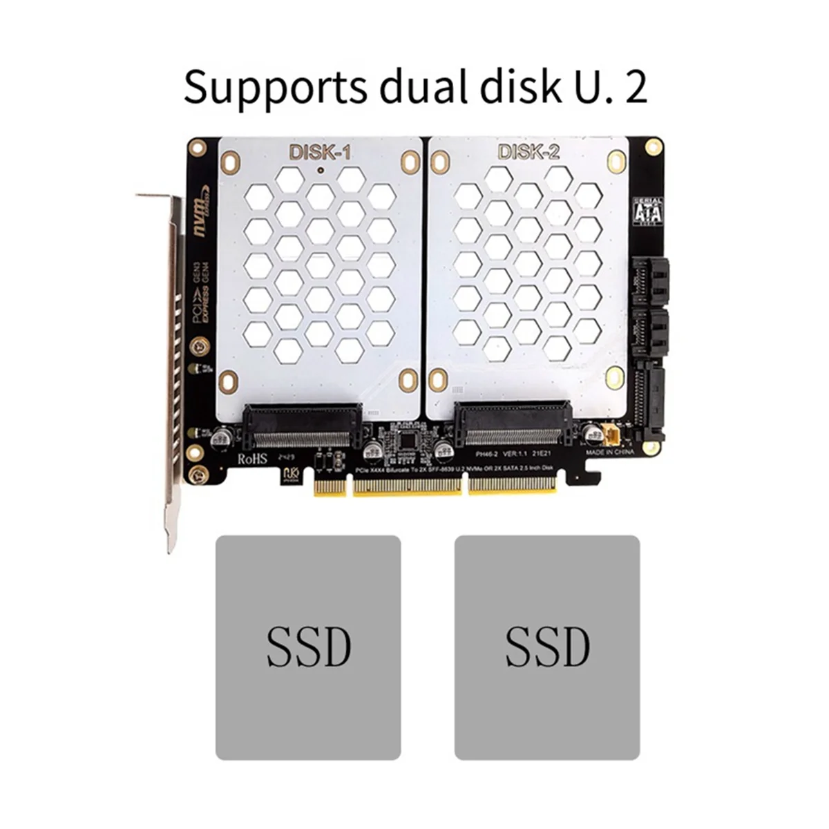 Nvmeおよびsataハードドライブ,PH46-2,デュアルディスク,sff8639,2.5インチ,pcie 4.0,分割カード