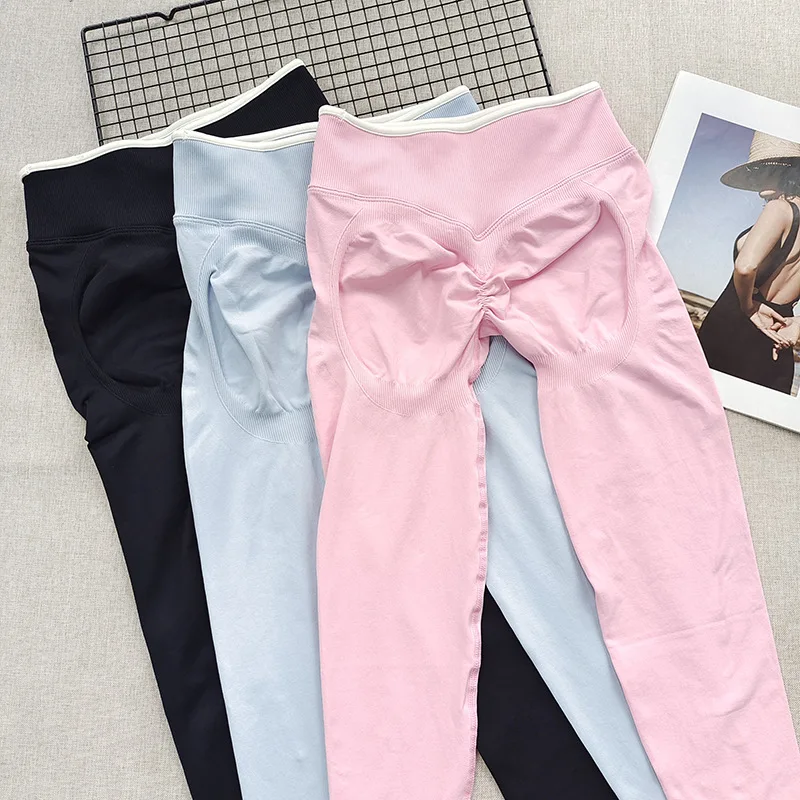 Women's High-Rise Seamless Peach Lift Leggings with Colorblock Design 4-Way Stretch Tummy Control for Gym Yoga and Running image 3