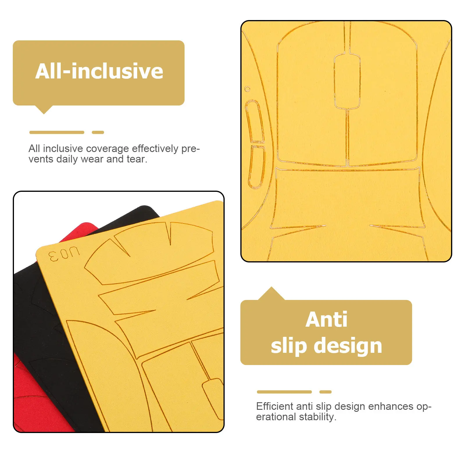 3Set Mouse Anti-Slip Tape Stickers Wireless Grip Pads Sweat-Proof Protective Skin Decal for Gaming Office Non-Slip Mouse Cover