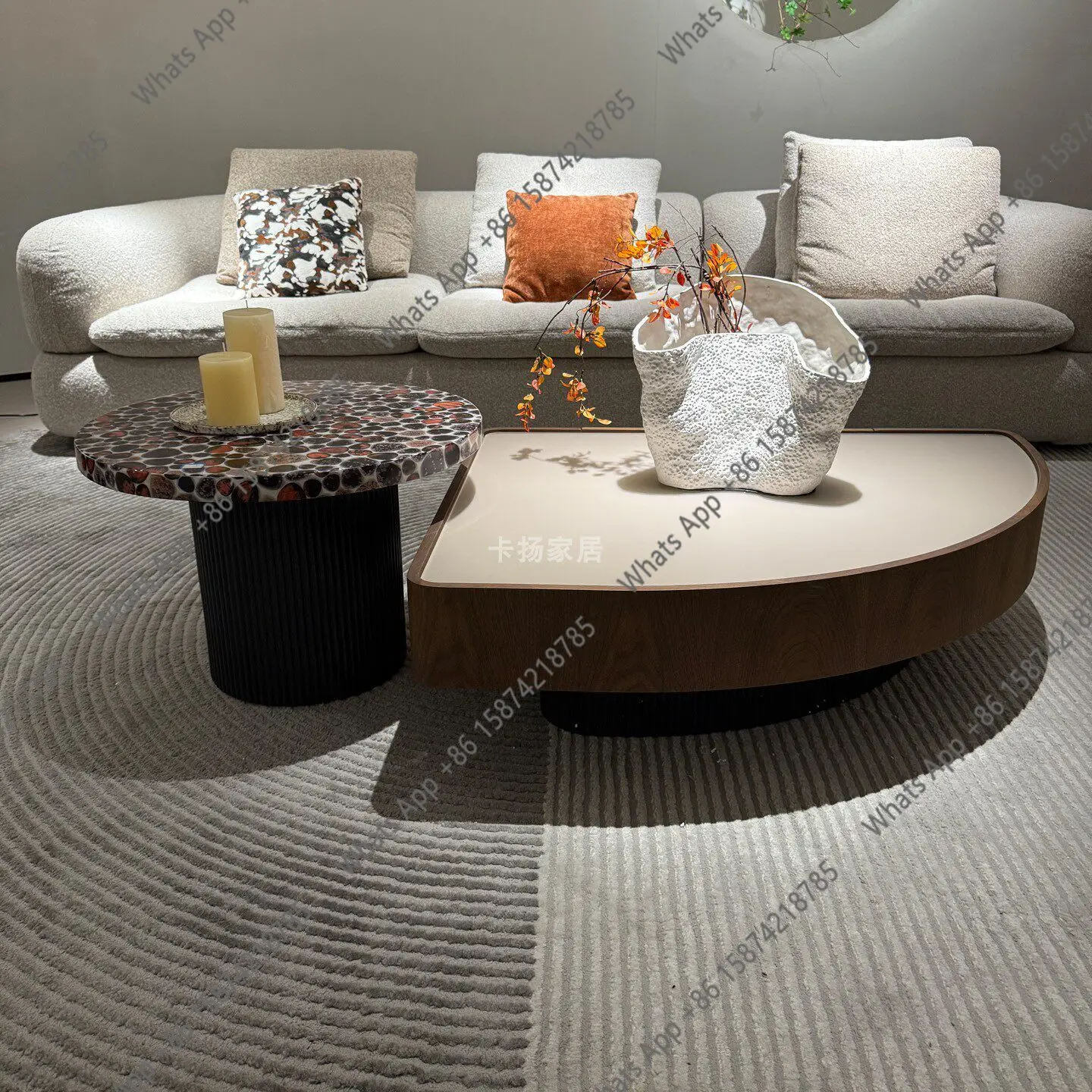 tempered glass frosted coffee table Italian living room triangular fan curved medium and ancient style coffee table combination