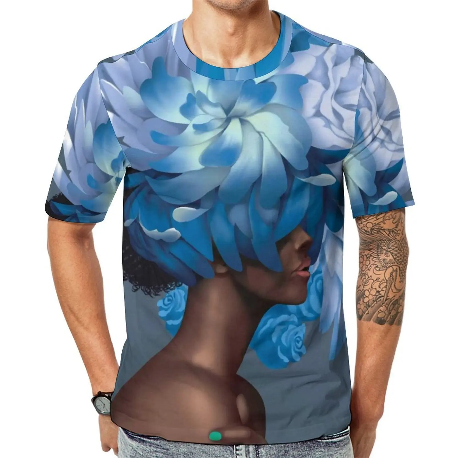 Man Flowers Women Head T-Shirt Empowered Woman Hippie T-Shirts Short Sleeves Custom Tshirt Cheap Beach Funny Oversize Tees