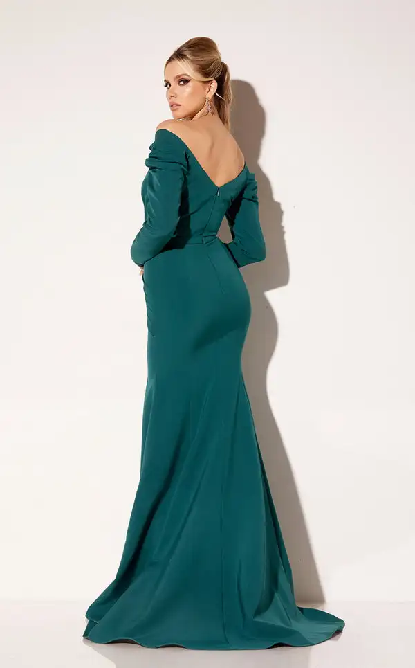 Op maat gemaakte retro jersey plooi A-lijn off-the-shoulder lange jurken Op maat gemaakte gelegenheidsjurken Elegante maten beschikbaar Hoge kwaliteit