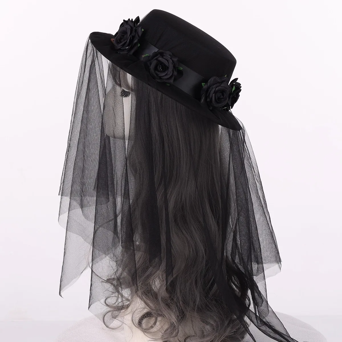 قبعة نسائية كلاسيكية من Steam-punk شال شبكي أسود أنيق للسيدات