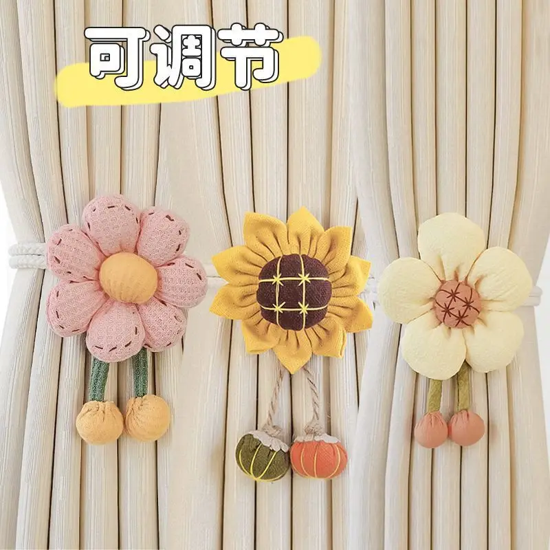 Modern Home Simple Curtain Straps Pair of Adjustable Rope Tie Curtain Buckle Collapse Strap Decorative Flowers