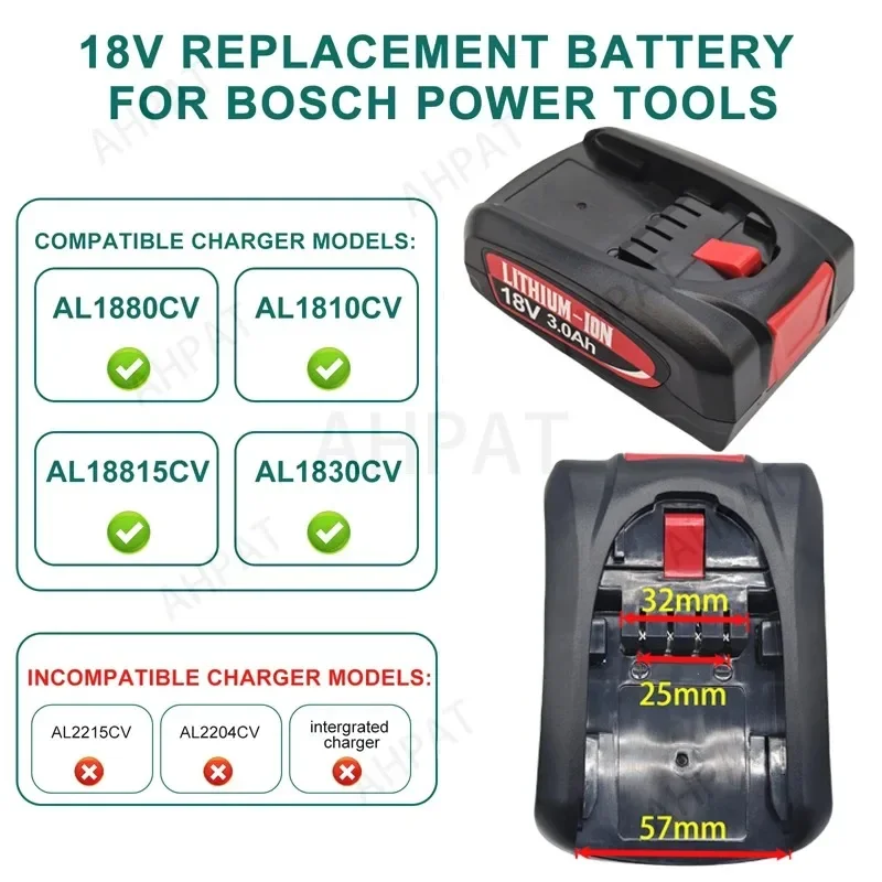 🔋️18V 3.0Ah For Replacement Li-ion Battery For Bosch Home-Garden PBA PSB PSR 18V Battery PowerTools AL1880CV AL18815CV🏆