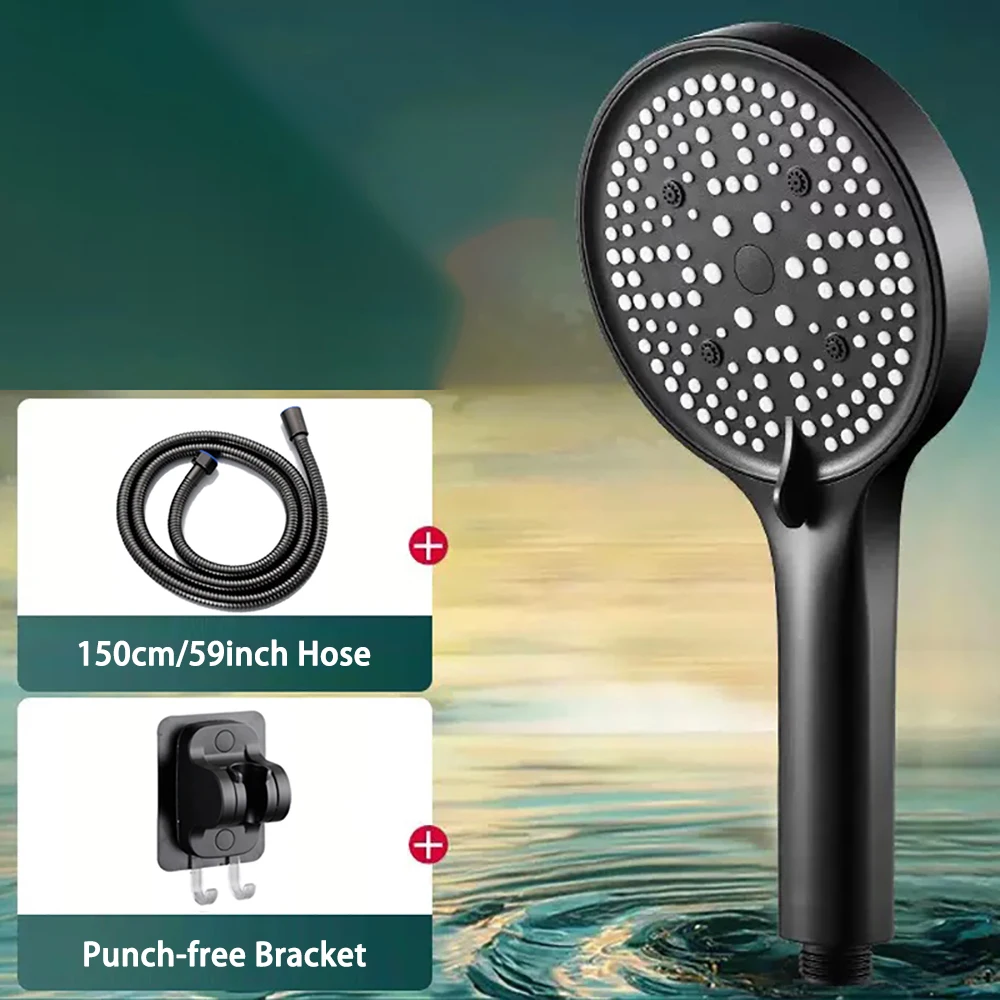 Set Doccia con Pannello Grande da 12,5 cm, 6 Modalità Getto, Soffione Doccia Regolabile ad Alta Pressione per Accessori Bagno