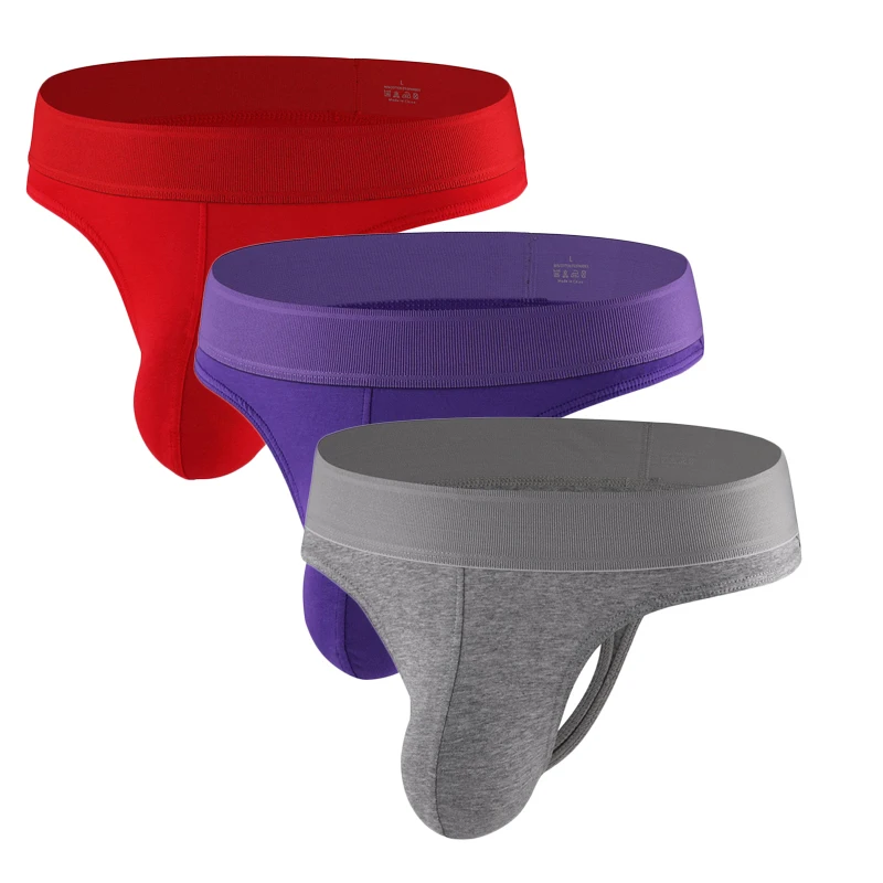 3PCS Underwear Men Thongs Cotton Low Waist Elastic Soft Breathable T-Back Convex Men's Underpants Calzoncillos Jockstrap