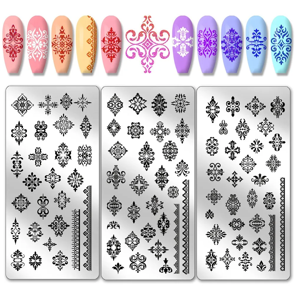 3pcs French Floral Nail Plate Stamping Sets Mixed Flower Nail Stamp Templates Ethnic Style Nail Art Stencils Nail Image Plates