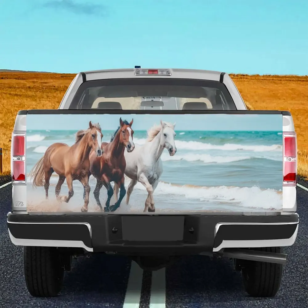 Beach Running Horse Sea Wave Print Car Tail Trunk Protect Vinly Decal Auto Accessories Hood Decor Sticker for Off-road Pickup