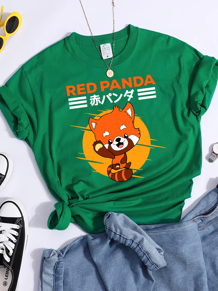 Red Panda Kawaii Cartoons Print Womens T Shirt Breathable Cool Tshirt Street Summer Crop Top Fashion Sports Tee Clothing Women