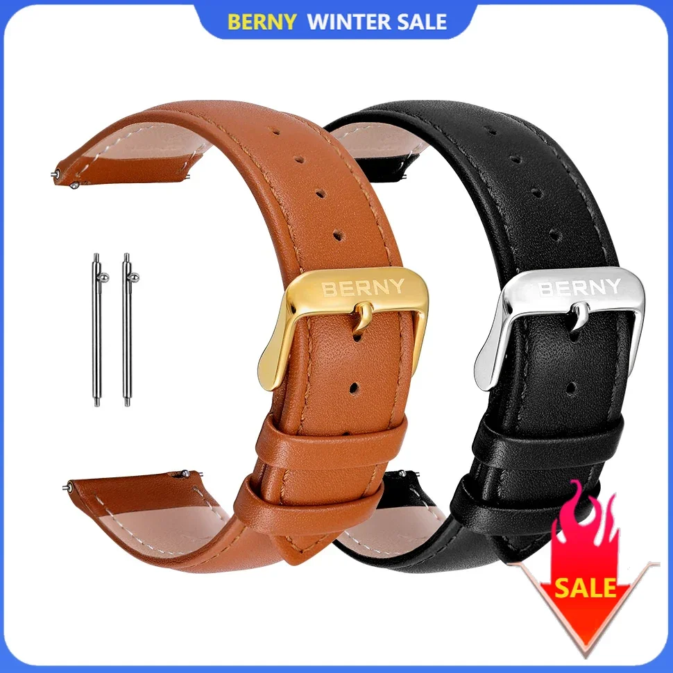 BERNY Leather Watch Strap Watchbands 14/16/18/20/22mm Pin grain Hygroscopic and Breathable High Quality Watchbands