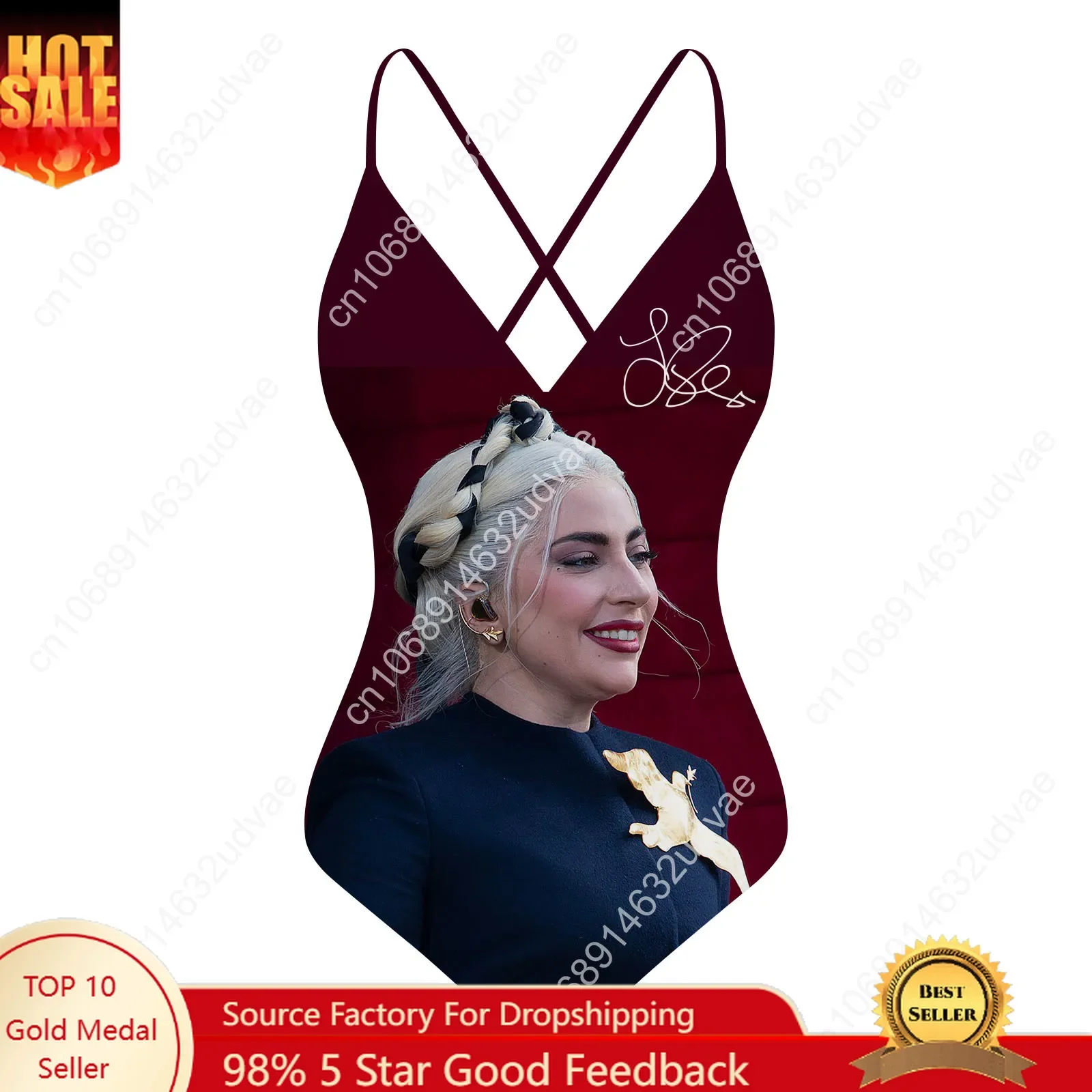 Lady Gaga V-neck Halter Back Swimsuit Womens Bathing Suits Personalized Bikini Pool Party Swimwear Custom Made Beachwear