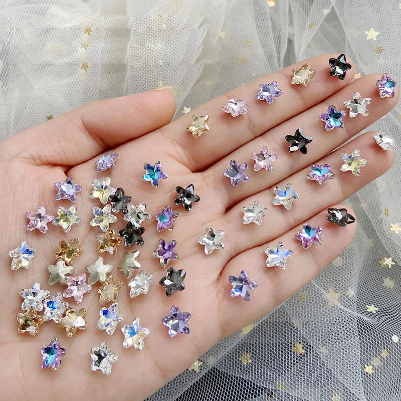 

8mm Pointed Bottom Fat Starfish Nail Art Rhinestone K9 Glass Crystal Stone Star Fingernail DIY Decoration Accessories 30/100PCS