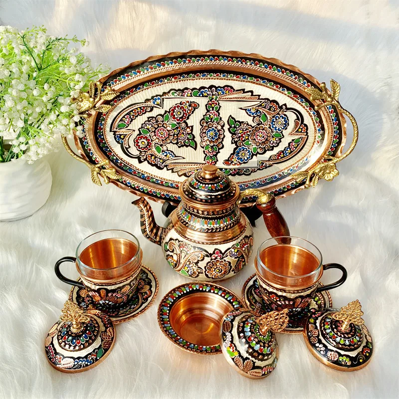 

Turkish hand-carved painted copper teapot kettle teacup European court style