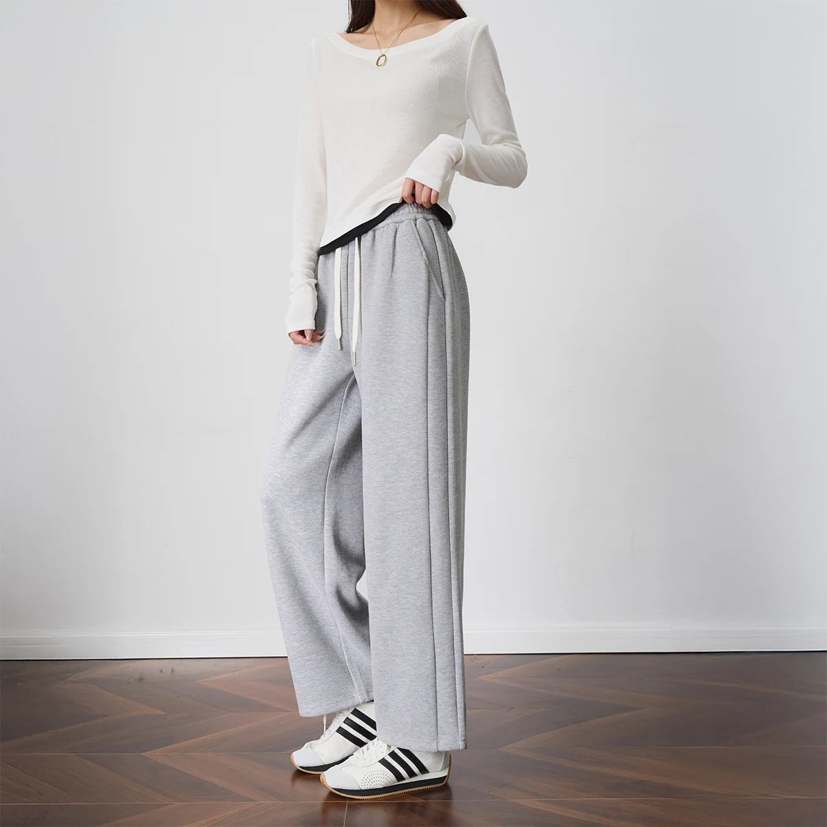 OLrain Women's French Pants 2025 Autumn Solid Casual Straight Pants Loose Fit Ankle-Length Pants Simple Commute O57QK001111