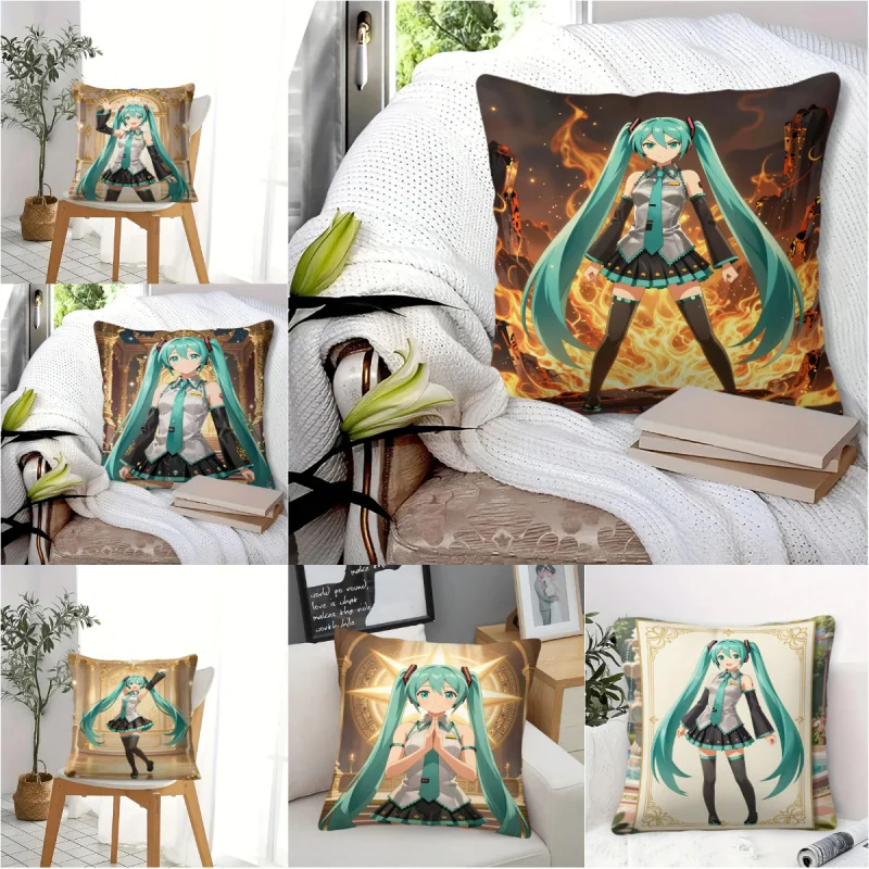 

Hatsune Miku Throw Pillow, Anime Cushion, Accent Pillow, Includes Pillow Core, Digital Print, 18 Inch, for Sofa Bedroom Decor