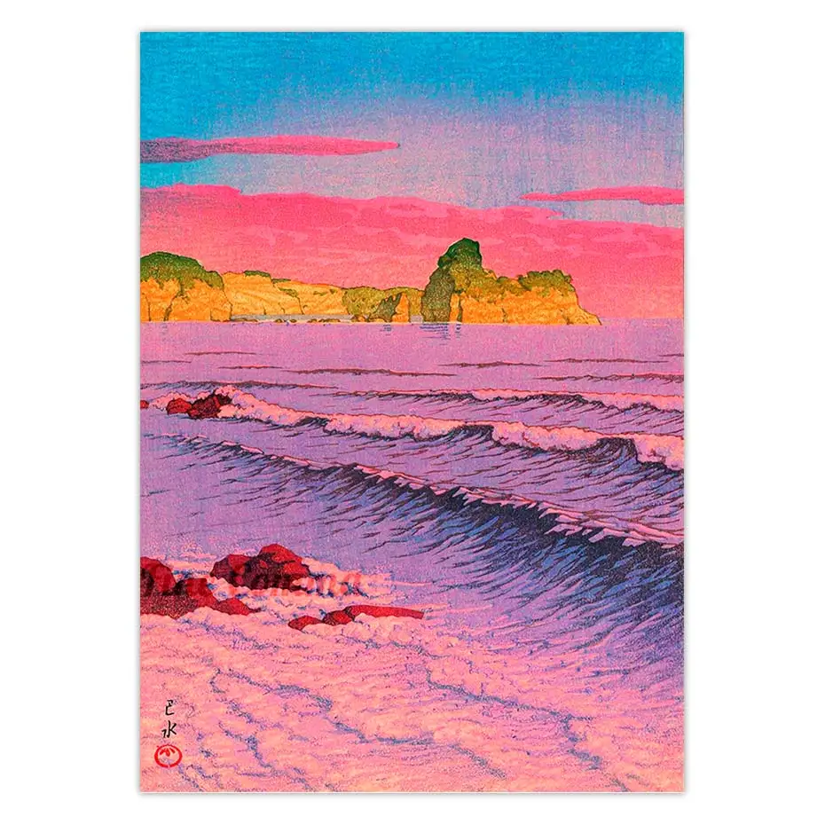 Morning Sea at Shiribeshi Hasui Kawase Vintage Japanese Art Poster Landscape Wall Art Canvas Print Home Decor Housewarming Gift