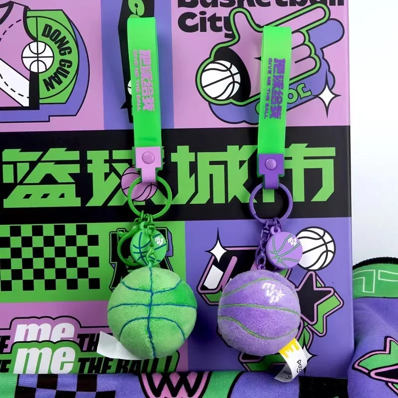 

Original Authentic POTDEMIEL Honey Jar Basketball City Series Green and Purple Basketball Plush Toy Pendant Keychain