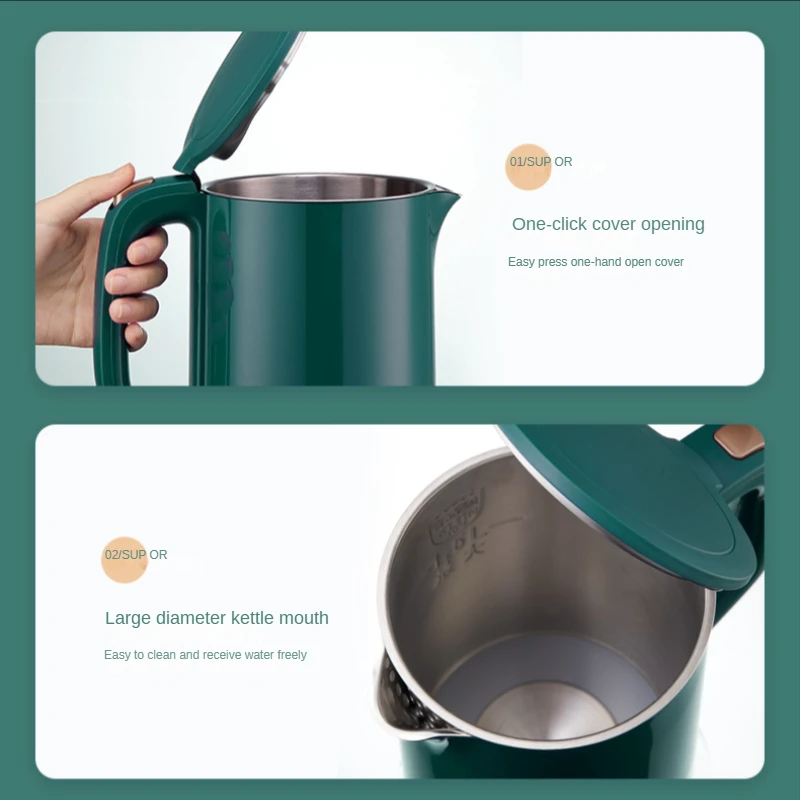 Hervidor eléctrico para el hogar, hervidor de agua de acero inoxidable, automático, antiseco, pequeño té, electrodomésticos de cocina abiertos