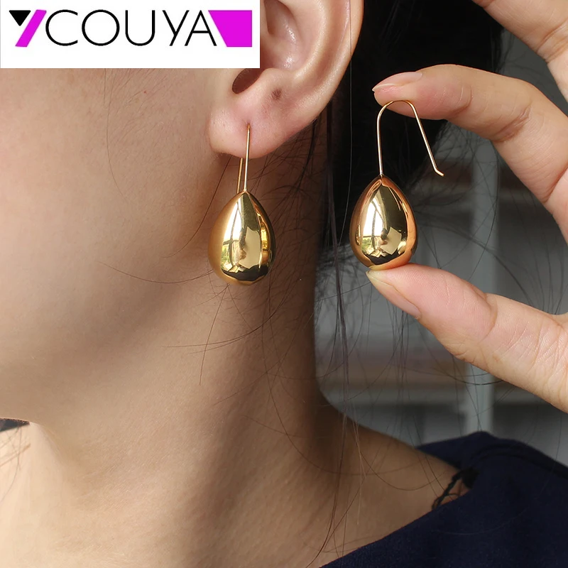 Stainless Steel Water Drop Hanging Earrings 18K Gold Plated Prevent Allergy Charm Smooth Dangle Earring Delicate Jewelry Gift