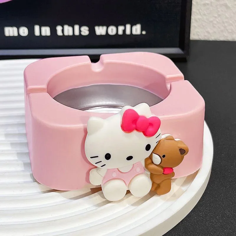 Kawaii Hello Kitty Y2k Ashtray Cute Cartoon Ceramics Creative Home Room Bedroom Office Anime Accessories Simple Ashtray Toy Gift