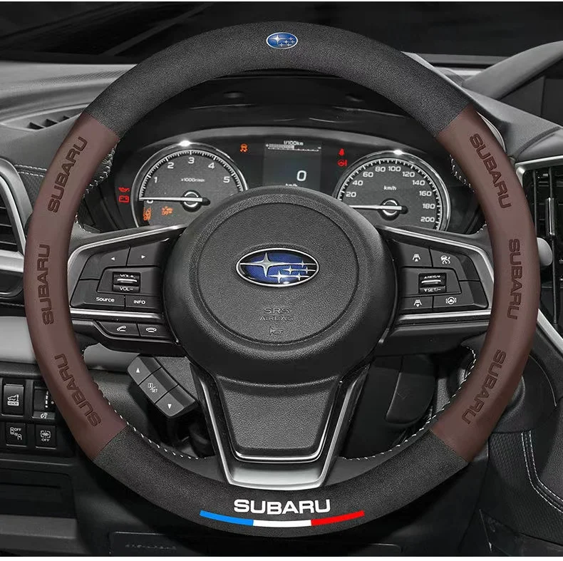 For Subaru STI Brz Wrx Xv Ascent Forester Outback Impreza Legacy Car Suede 3D Coining Logo Antislip Leather Steering Wheel Cover