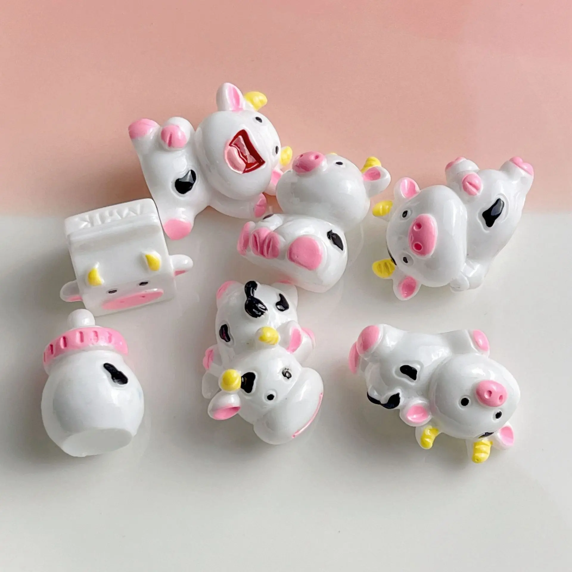 10Pcs Cute 3D Cow Milk Bottle Resin Cabochon Miniature Figurines Scrapbooking For Phone DIY Craft Dollhouse Accessories