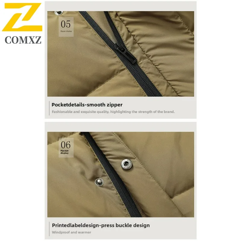 COMXZ الشتاء الاتجاه بلون أسفل سترة للجنسين نمط قصير مقاوم للماء يندبروف سميكة الحرارية الأبيض بطة أسفل هود 2025