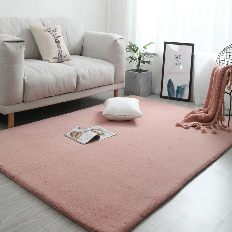 Nordic Style Imitation Rabbit Hair Carpet, Bedroom Bedside Blanket, Household Thickened Living Room Coffee Table Plush Floor Mat