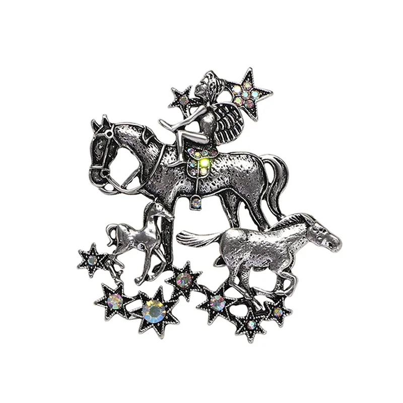 خمر الملاك ركوب الخيول دبابيس للنساء للجنسين المعادن محظوظ سنة الحصان الحيوان مكتب دبابيس بروش عادية #5