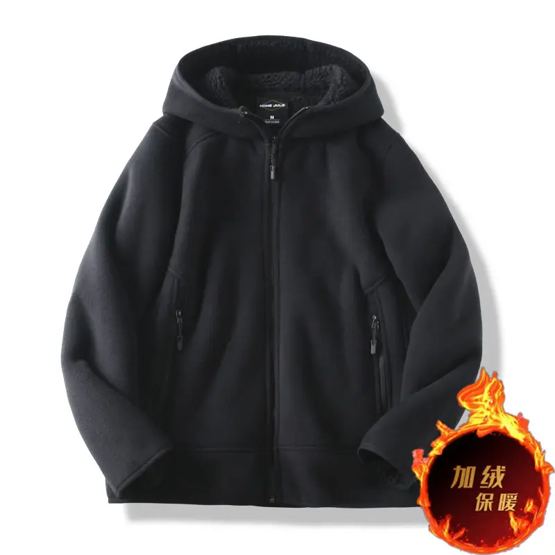 Autumn Winter New Velvet Thick Warm Zipper Sweatshirt Hooded Couple Jacket Men's Clothing Windproof Fleece Jacket High Quality