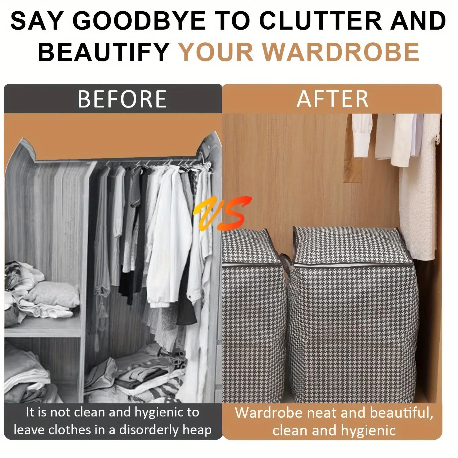 1PC Houndstooth Storage Bag Large Capacity Folding Clothes Portable Wardrobe Sorting Clothes Storage Box With Handle For Bedding