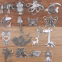 3PCS 16Styles Picture Color Big Fish Butterfly Owl Bird Charms Animal Pendant Metal Alloy DIY Necklace Bracelet Handwork Marking