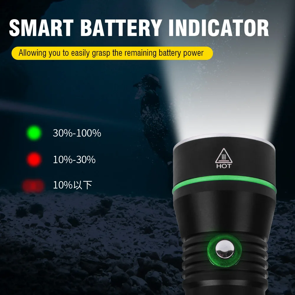 Imagem -04 - Boruit-mergulho de Alta Potência Lanterna Led Ipx8 Impermeável Mergulho Profissional Lâmpada Subaquática Mão 18650 26650 Bateria Trabalho Tocha