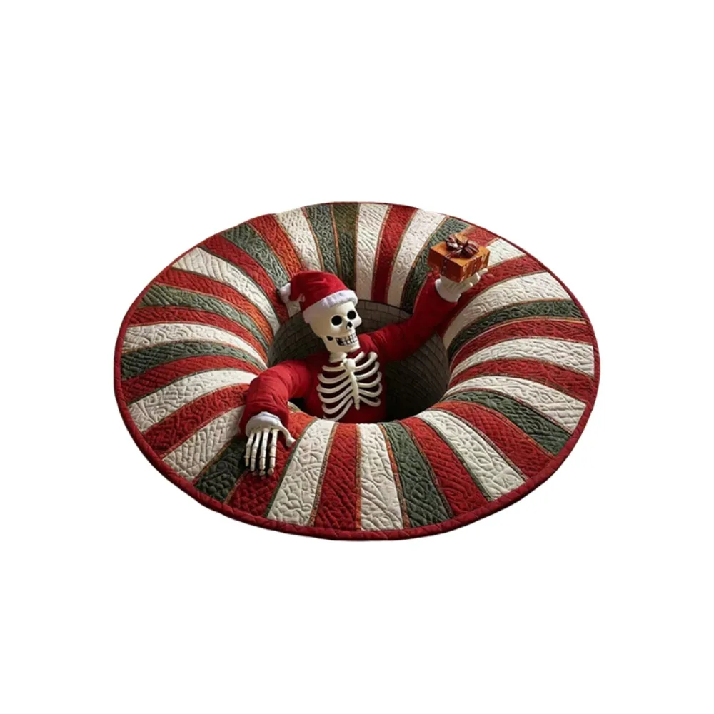 3D Visual Halloween Floor Mat Diatom Mud Spiral Optical Illusion Skeleton Bathroom Mat Stain-resistant Non Slip