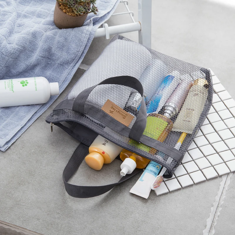 Portable Reusable Travel Mesh Storage Bag Outdoor Beach Organizer for Clothing and Bathroom Wash Space Saving Travel Accessory