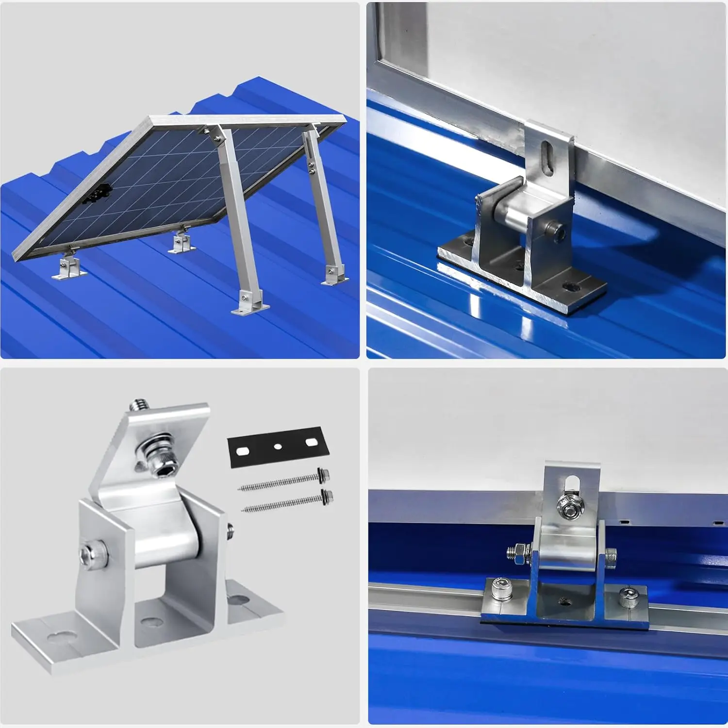 4/2pcs Solar Panel Foot Mounting Kit Aluminum Solar Panel Rotatable Elevation With Angle Bracket Roof Mounting Attachment