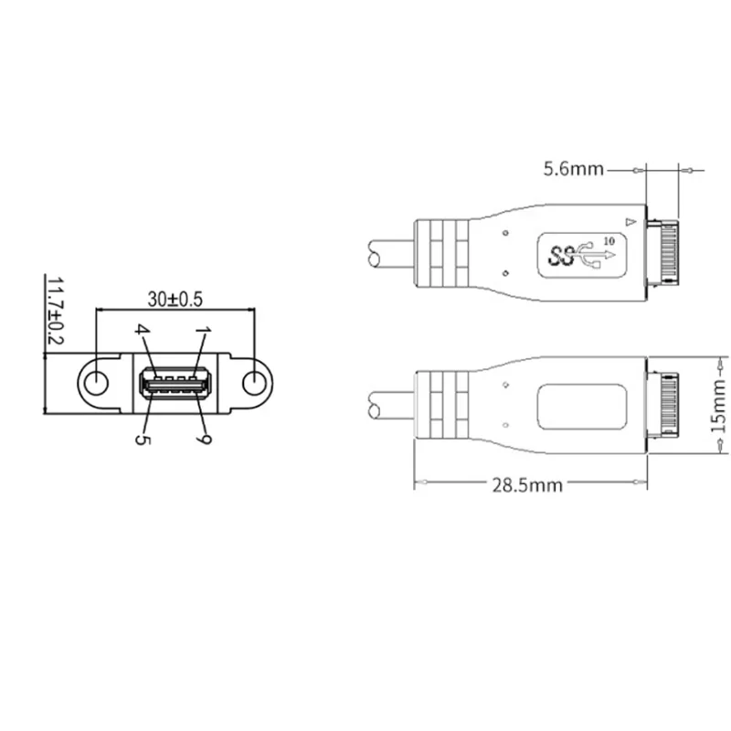 USB 3.0 Female Pair Type-e Computer Host Rear Motherboard Connection Cable With Panel Mounting Screws To Secure Data Cable