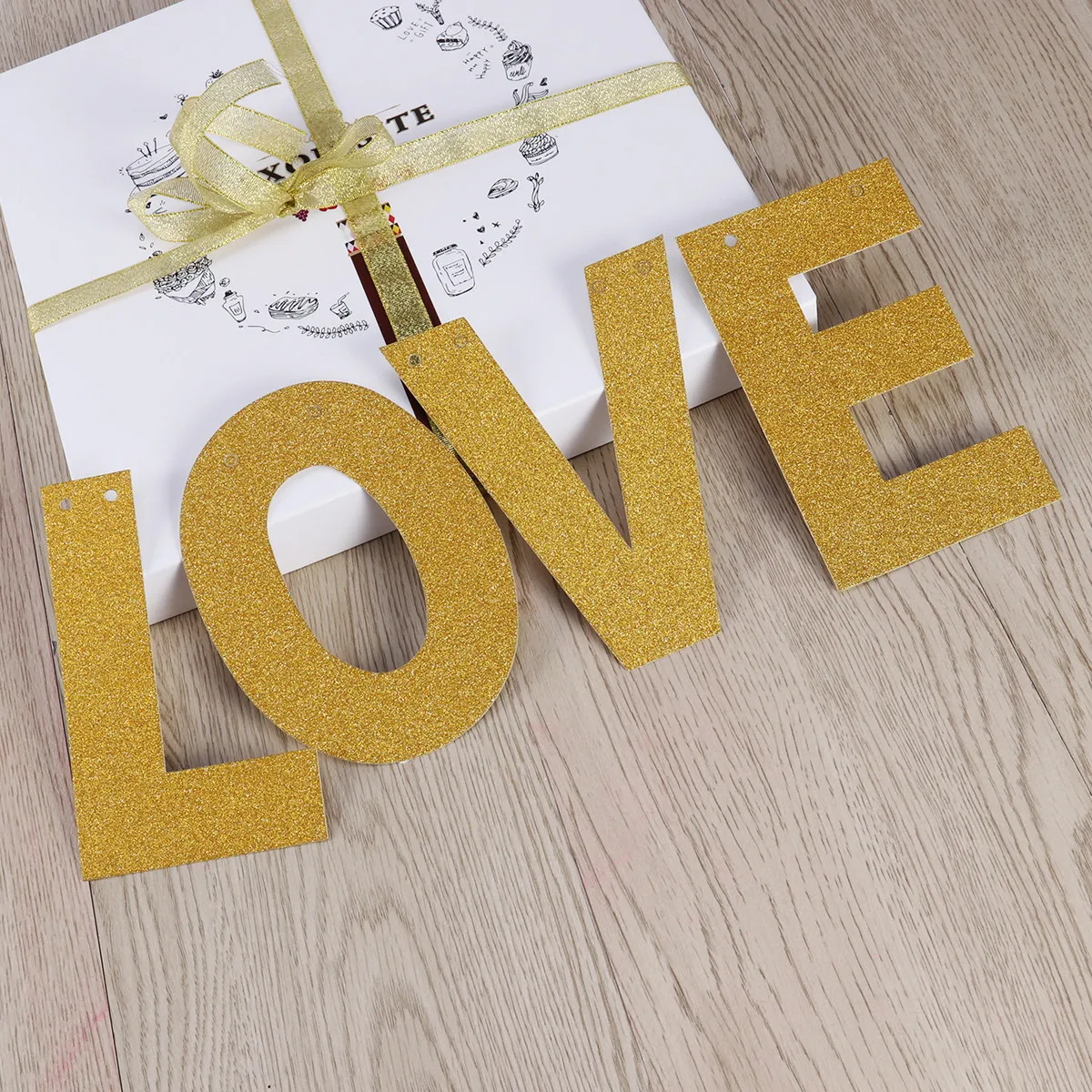 Glitter Letters Hearts Wedding Banner String Bunting Garland Chic Romantic Decor for Bridal Shower Engagement view 3