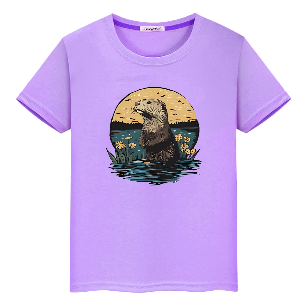 

Футболка Monterey Bay Aquarium Sea Otter для детей, футболка с мультяшным принтом для мальчиков, милые короткие футболки из 100% хлопка, топы в стиле аниме, одежда для девочек, футболка y2k