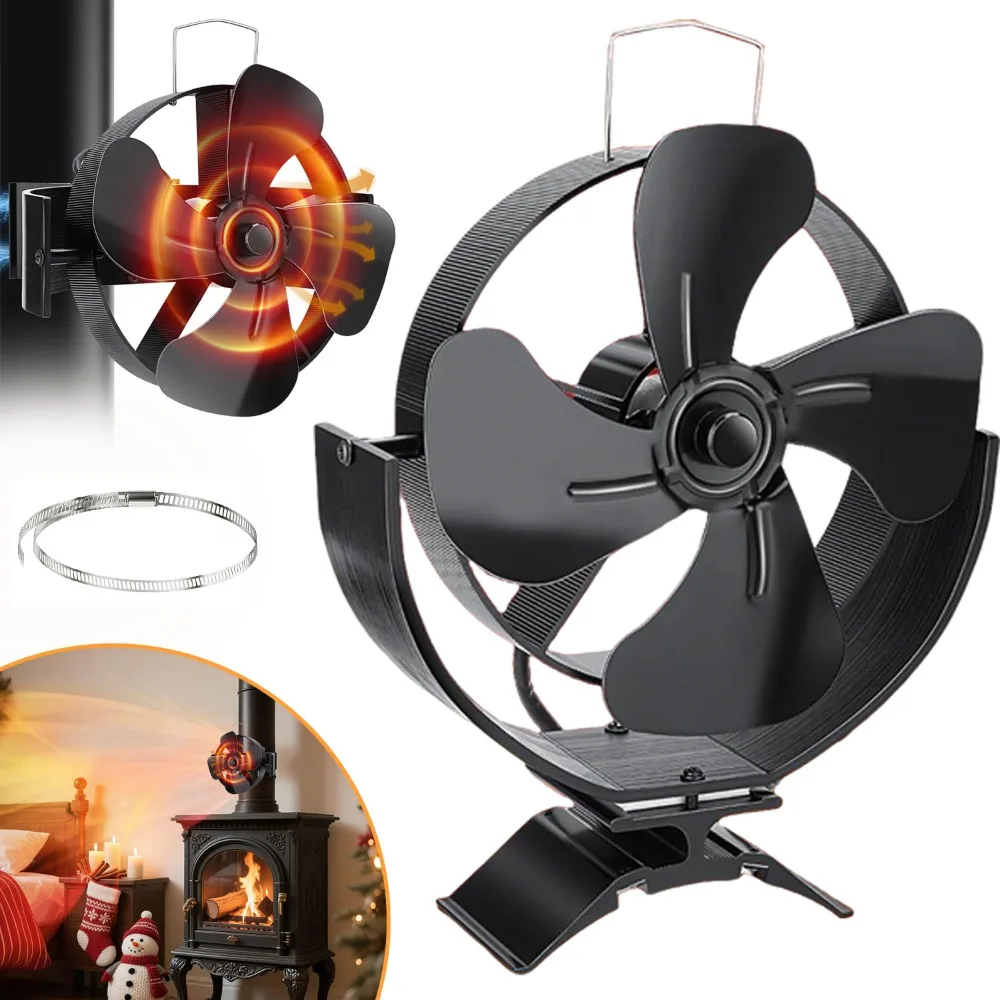 Ventola magnetica per stufe, ventola a 6 pale non elettrica, ventola silenziosa per la circolazione del calore, ideale per stufe a legna, caminetti e